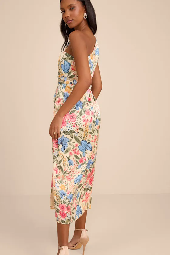 Rhema Cream Multi Floral Print Satin Midi Dress sold by Lulus product image thumbnail 3