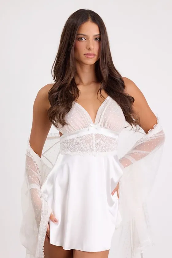 Ambrosia Ivory Sheer Satin Lingerie Slip sold by Lulus