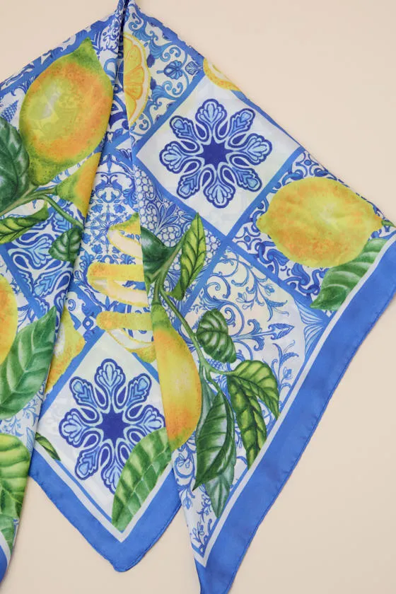 Elena Blue Lemon Print Satin Scarf sold by Lulus product image thumbnail 3