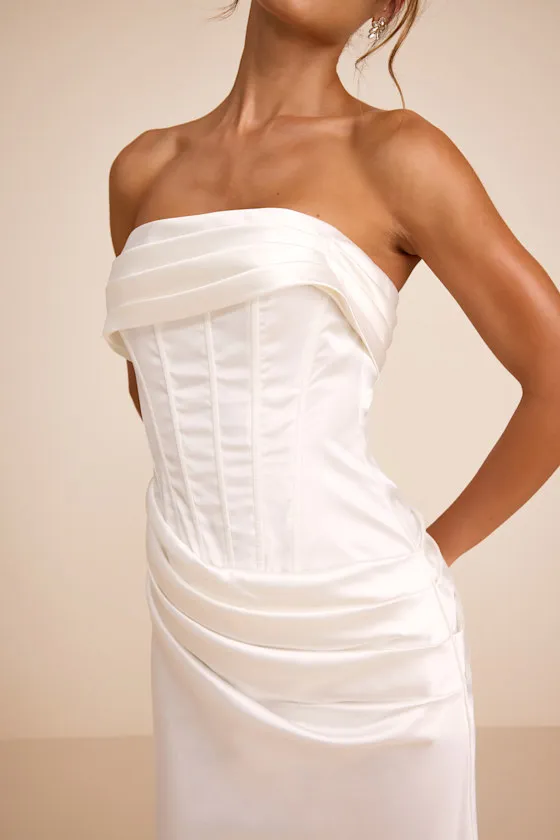Dawn White Satin Strapless Column Maxi Dress sold by Lulus product image thumbnail 2