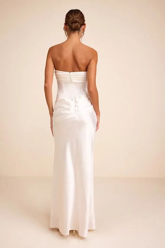 Dawn White Satin Strapless Column Maxi Dress sold by Lulus product image thumbnail 3