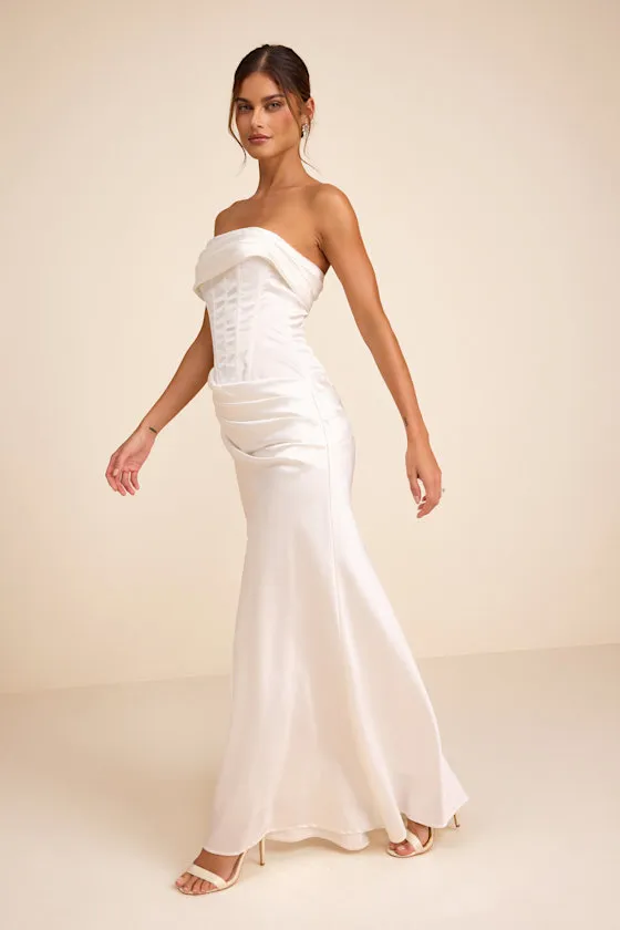 Dawn White Satin Strapless Column Maxi Dress sold by Lulus product image thumbnail 4