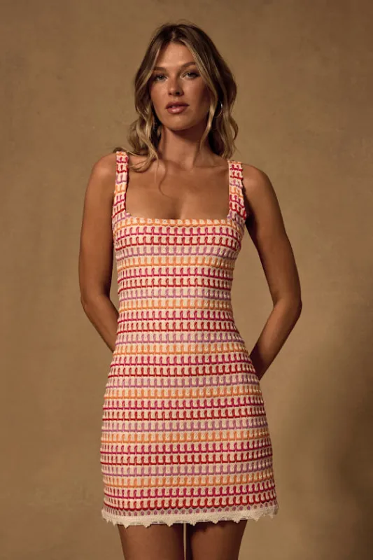 Alianora Red and Cream Crochet Mini Dress made by Lulus