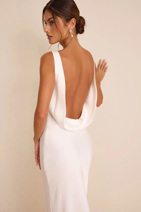 Libby White Satin Cowl Back Maxi Dress sold by Lulus
