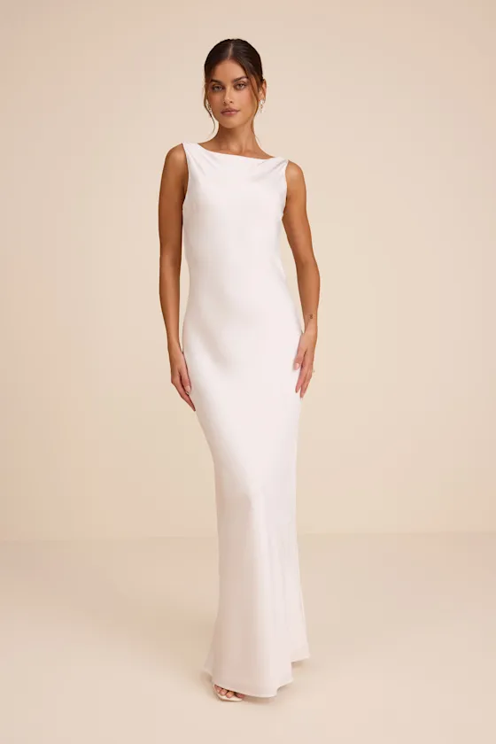Libby White Satin Cowl Back Maxi Dress sold by Lulus product image thumbnail 2