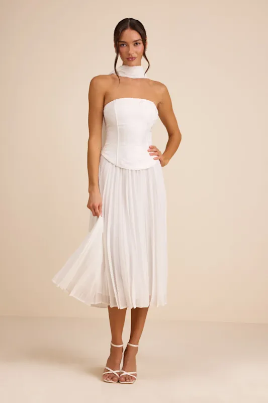 Laubrey White Floral Jacquard Midi Dress and Scarf Set made by Lulus