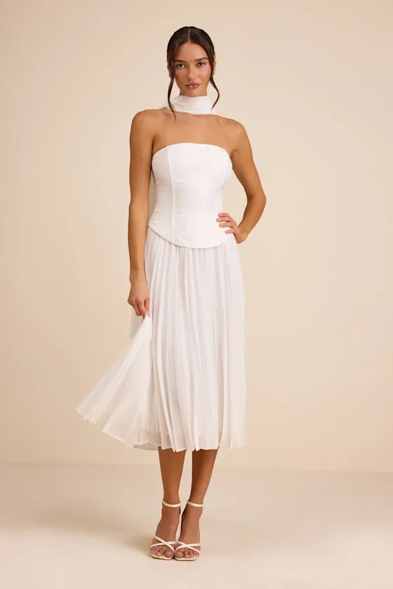 Laubrey White Floral Jacquard Midi Dress and Scarf Set sold by Lulus