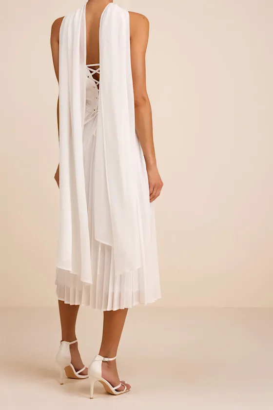 Laubrey White Floral Jacquard Midi Dress and Scarf Set sold by Lulus product image thumbnail 3