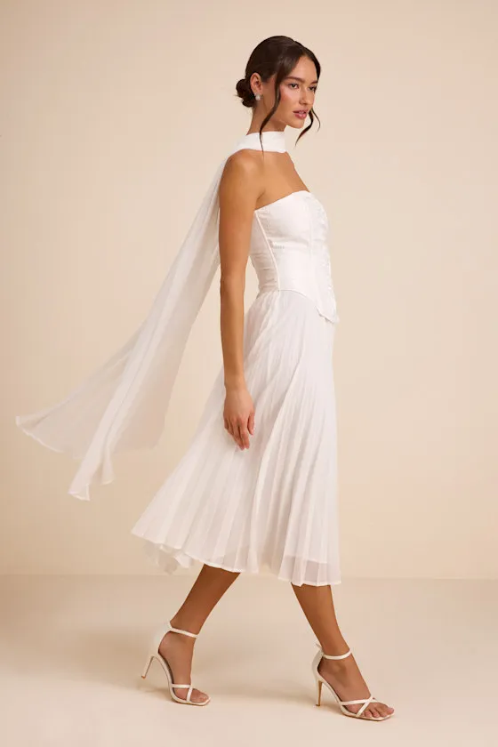 Laubrey White Floral Jacquard Midi Dress and Scarf Set sold by Lulus product image thumbnail 4