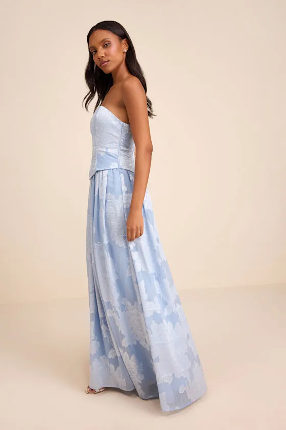 Alanis Light Blue Floral Burnout Lace-Up Maxi Dress sold by Lulus product image thumbnail 4