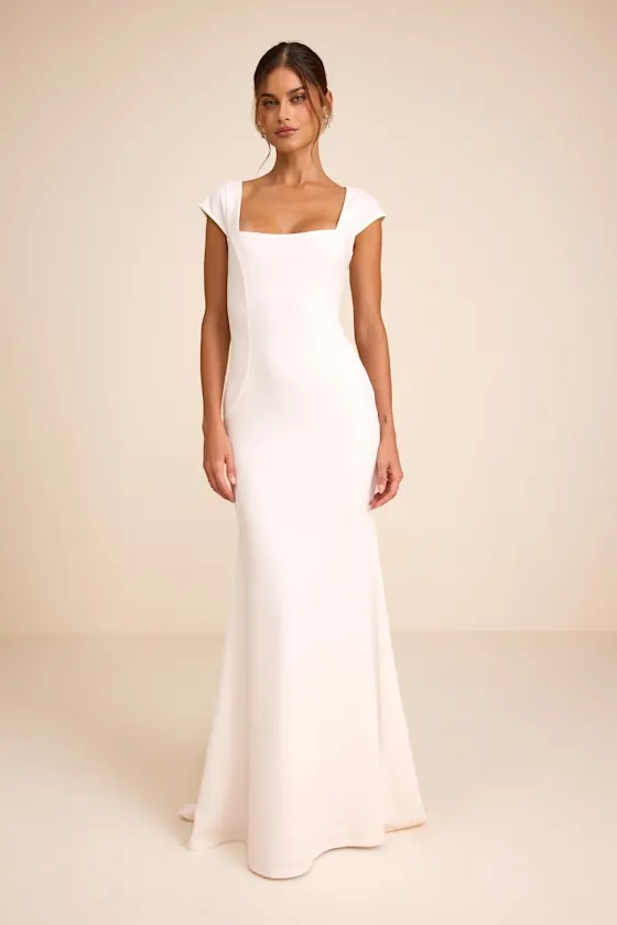Alena White Cap Sleeve Mermaid Maxi Dress sold by Lulus