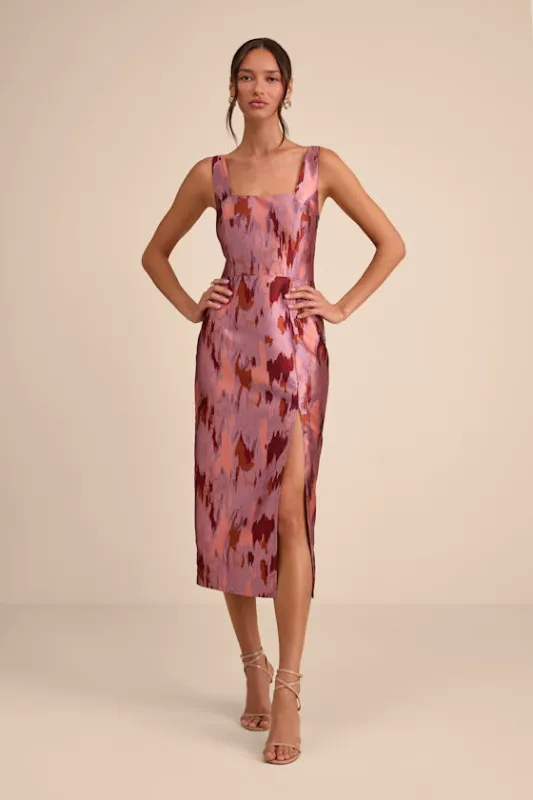 Diani Mauve Abstract Jacquard Column Midi Dress made by Lulus