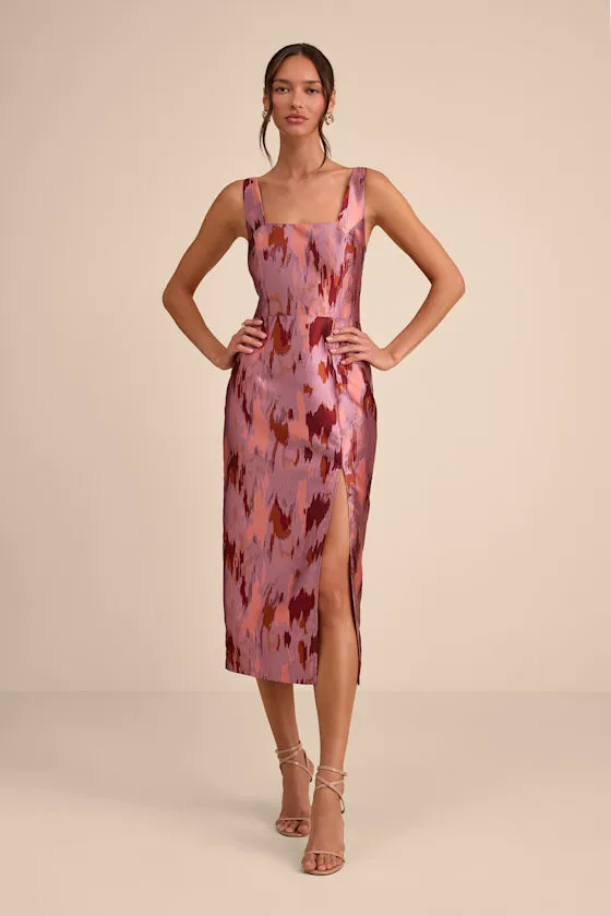 Diani Mauve Abstract Jacquard Column Midi Dress sold by Lulus