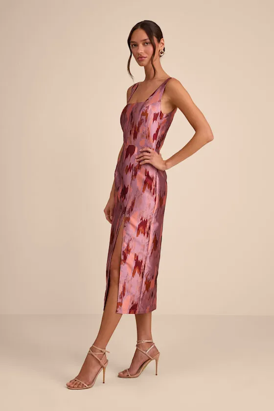 Diani Mauve Abstract Jacquard Column Midi Dress sold by Lulus product image thumbnail 4