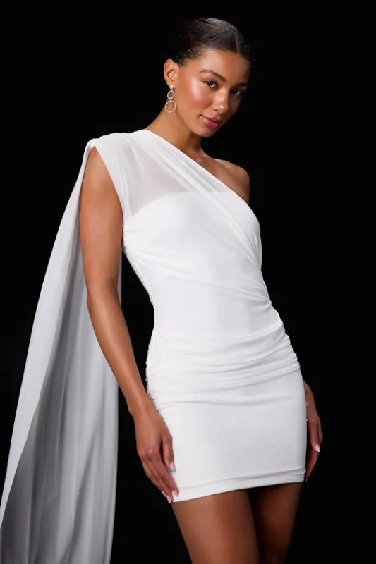 Nathalia White Mesh One-Shoulder Sash Mini Dress made by Lulus