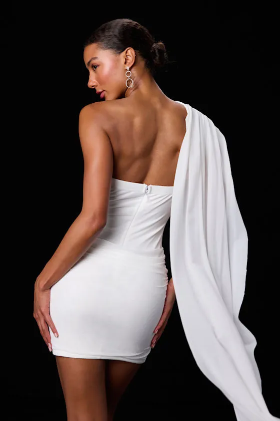 Nathalia White Mesh One-Shoulder Sash Mini Dress sold by Lulus product image thumbnail 2