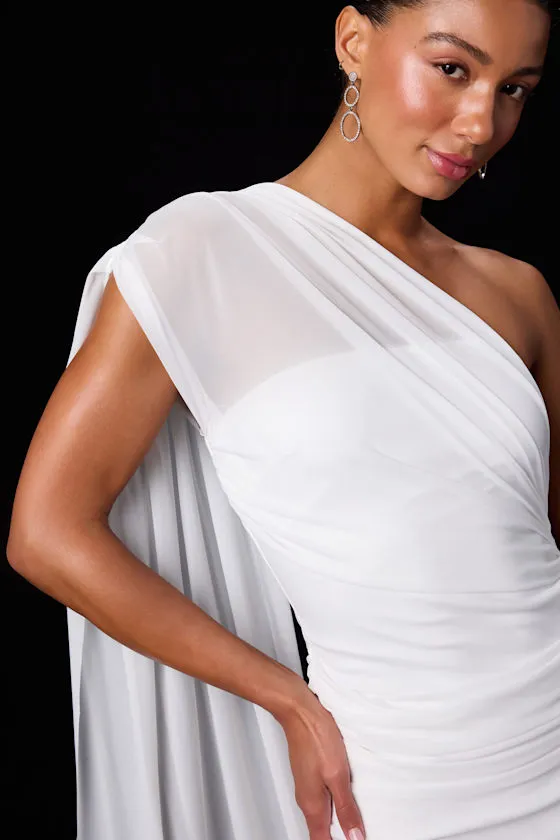 Nathalia White Mesh One-Shoulder Sash Mini Dress sold by Lulus product image thumbnail 3