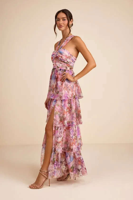 Dayanara Pink Multi Floral Organza Tiered Maxi Dress sold by Lulus product image thumbnail 3
