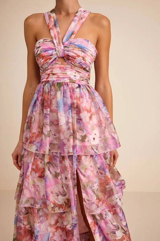 Dayanara Pink Multi Floral Organza Tiered Maxi Dress sold by Lulus product image thumbnail 4