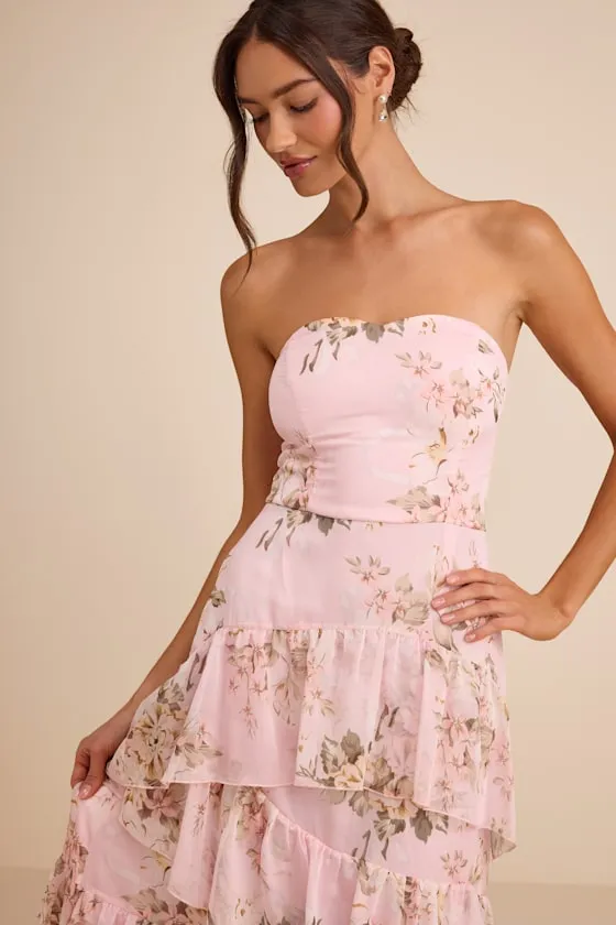 Niyati Blush Floral Strapless Tiered Maxi Dress sold by Lulus product image thumbnail 2