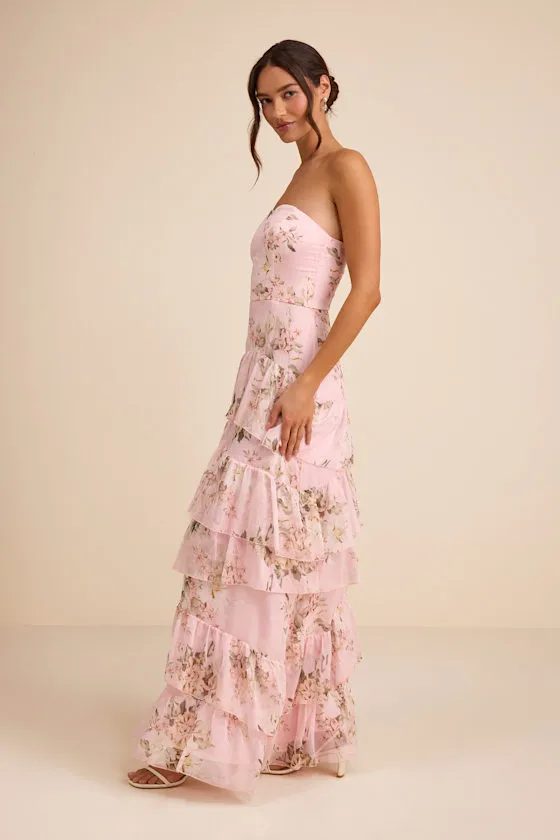 Niyati Blush Floral Strapless Tiered Maxi Dress sold by Lulus product image thumbnail 4