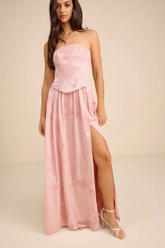Alanis Light Pink Floral Burnout Lace-Up Maxi Dress made by Lulus