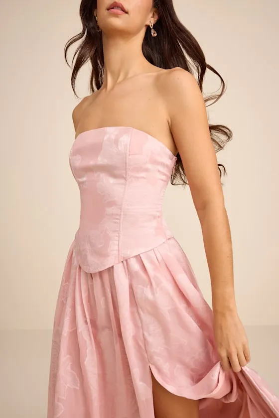 Alanis Light Pink Floral Burnout Lace-Up Maxi Dress sold by Lulus product image thumbnail 2