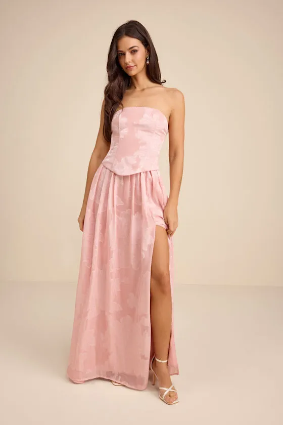 Alanis Light Pink Floral Burnout Lace-Up Maxi Dress sold by Lulus product image thumbnail 3