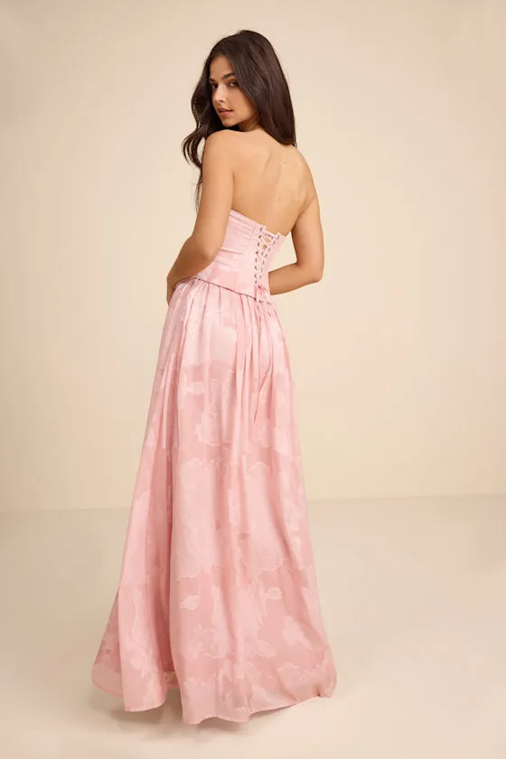 Alanis Light Pink Floral Burnout Lace-Up Maxi Dress sold by Lulus product image thumbnail 4