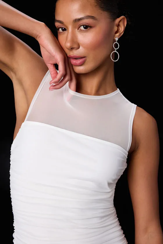 Kana White Mesh Ruched Bodycon Mini Dress sold by Lulus product image thumbnail 4