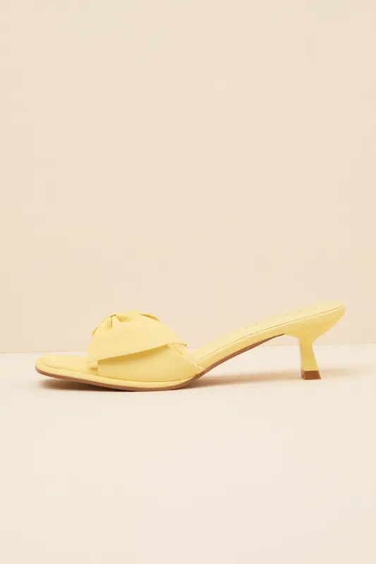 Pompano Yellow Bow Kitten Heel Slide Sandals made by Lulus