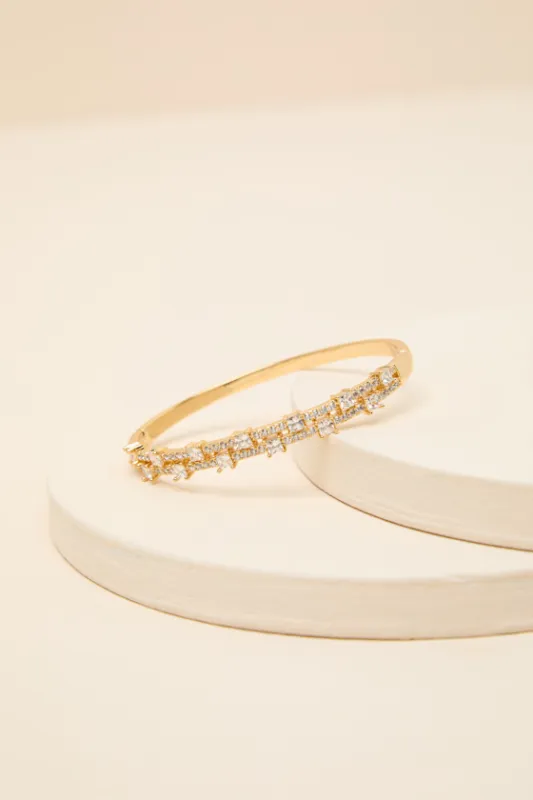 Marcelle Gold Rhinestone Hinged Bangle Bracelet made by Lulus