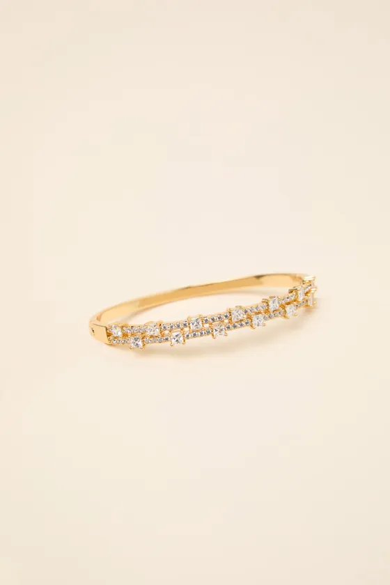 Marcelle Gold Rhinestone Hinged Bangle Bracelet sold by Lulus product image thumbnail 2