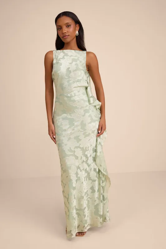Narelle Sage Floral Burnout Ruffled Maxi Dress made by Lulus