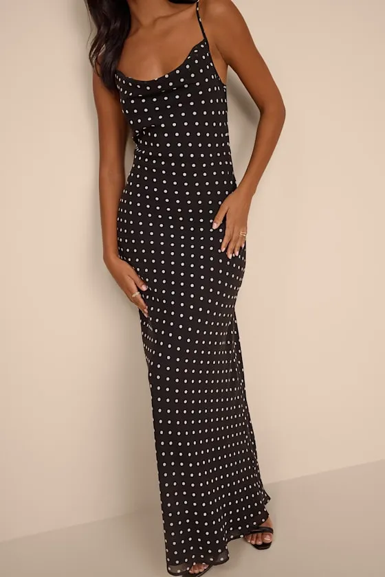 Adaria Black Polka Dot Cowl Neck Maxi Dress sold by Lulus product image thumbnail 2