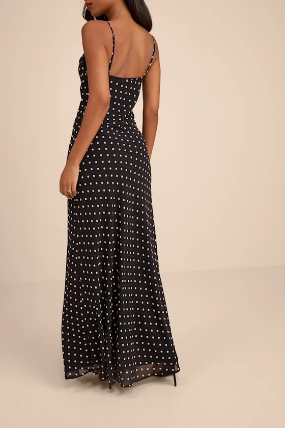 Adaria Black Polka Dot Cowl Neck Maxi Dress sold by Lulus product image thumbnail 3