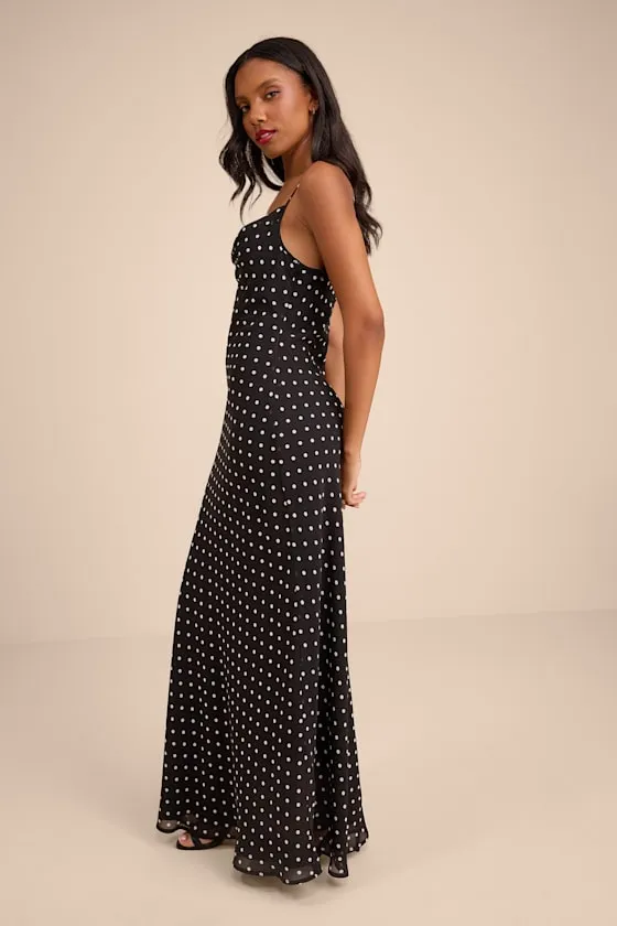 Adaria Black Polka Dot Cowl Neck Maxi Dress sold by Lulus product image thumbnail 4