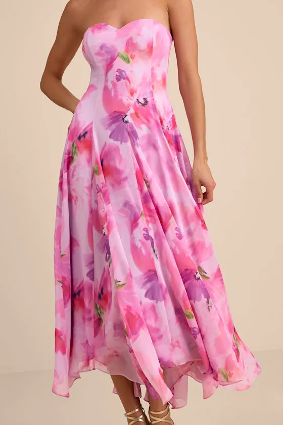 Madoria Pink Multi Floral Strapless Midi Dress sold by Lulus product image thumbnail 2