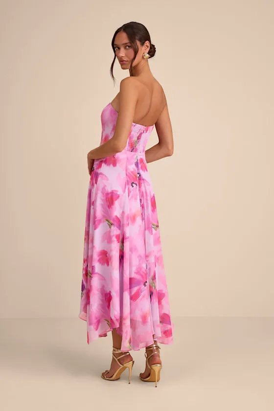 Madoria Pink Multi Floral Strapless Midi Dress sold by Lulus product image thumbnail 3