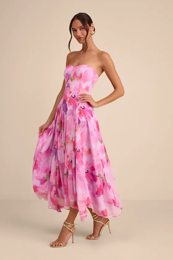 Madoria Pink Multi Floral Strapless Midi Dress sold by Lulus product image thumbnail 4