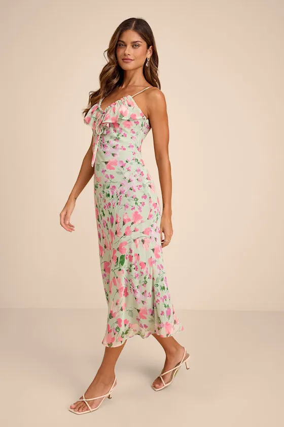 Oshia Sage Multi Floral Ruffled Midi Dress sold by Lulus product image thumbnail 4