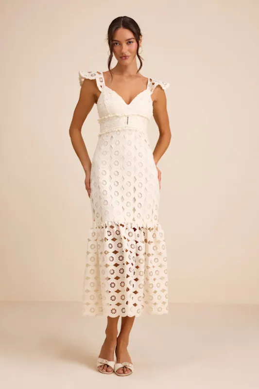 Adalyn Cream Crochet Lace Trumpet Midi Dress made by Lulus