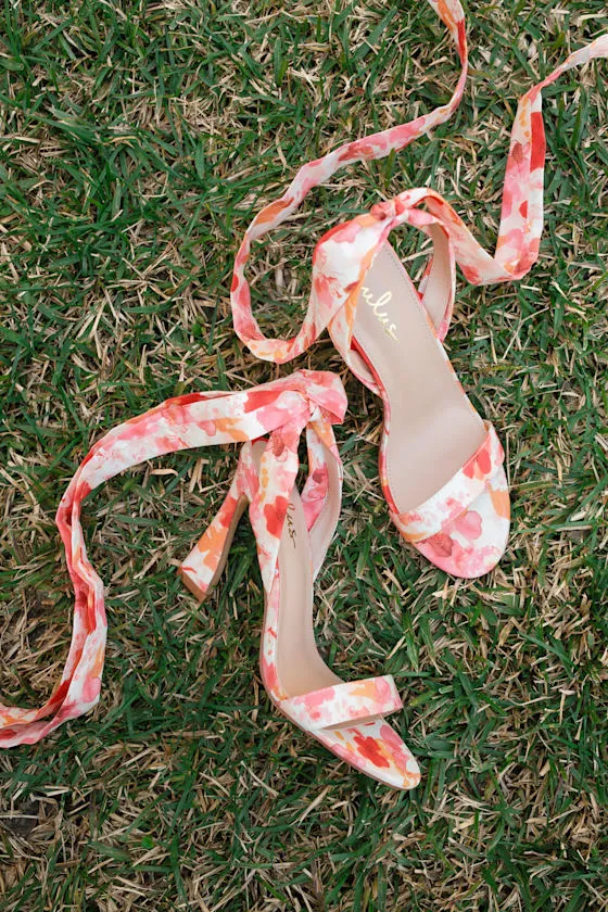 Eva Pink Floral Lace-Up High Heel Sandals sold by Lulus product image thumbnail 2