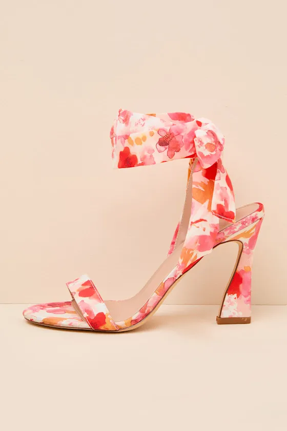 Eva Pink Floral Lace-Up High Heel Sandals sold by Lulus product image thumbnail 4