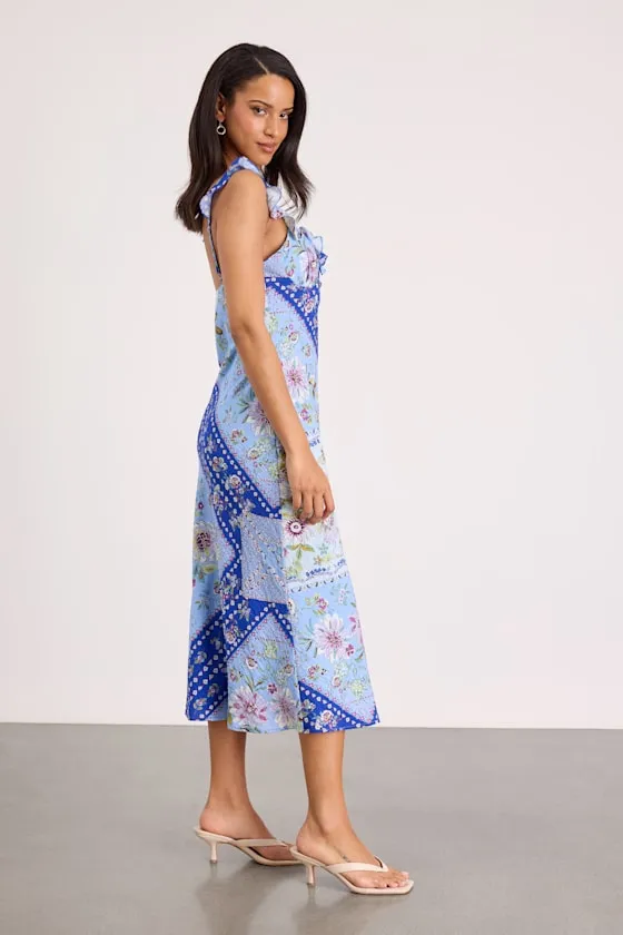 Mellie Blue Floral Scarf Print Ruffled Midi Dress sold by Lulus product image thumbnail 4