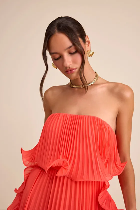 Andri Bright Orange Pleated Ruffled Maxi Dress sold by Lulus product image thumbnail 2