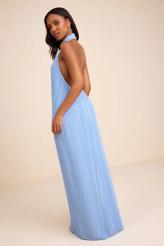 Marta Powder Blue Pleated Backless Maxi Dress sold by Lulus product image thumbnail 3