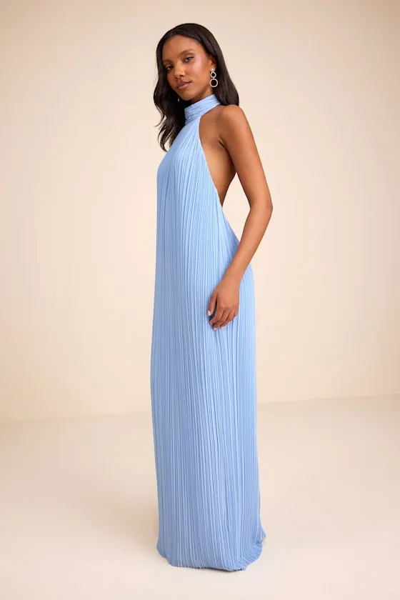 Marta Powder Blue Pleated Backless Maxi Dress sold by Lulus product image thumbnail 4