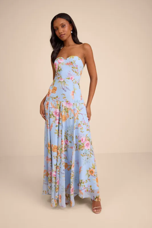 Alandria Light Blue Floral Drop Waist Maxi Dress made by Lulus