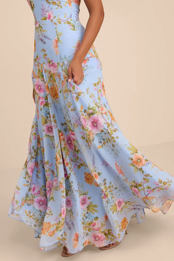 Alandria Light Blue Floral Drop Waist Maxi Dress sold by Lulus product image thumbnail 2